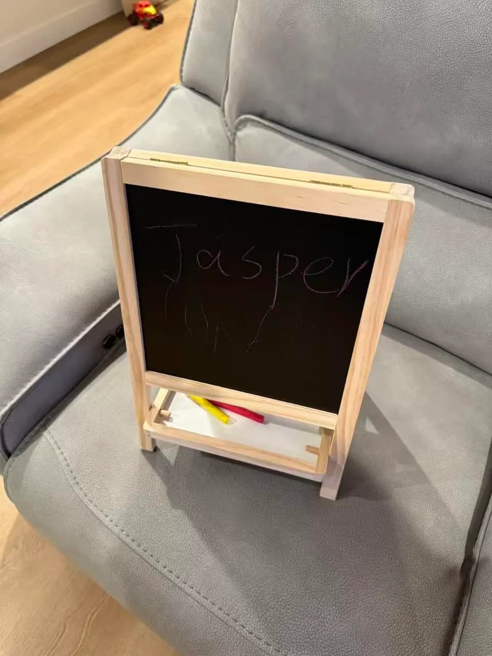 Jasper name written on chalkboard