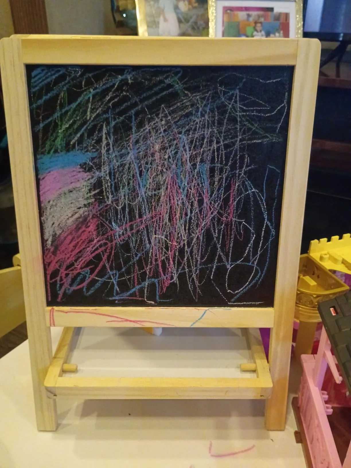 Vibrant colorful chalk art on dark chalkboard
