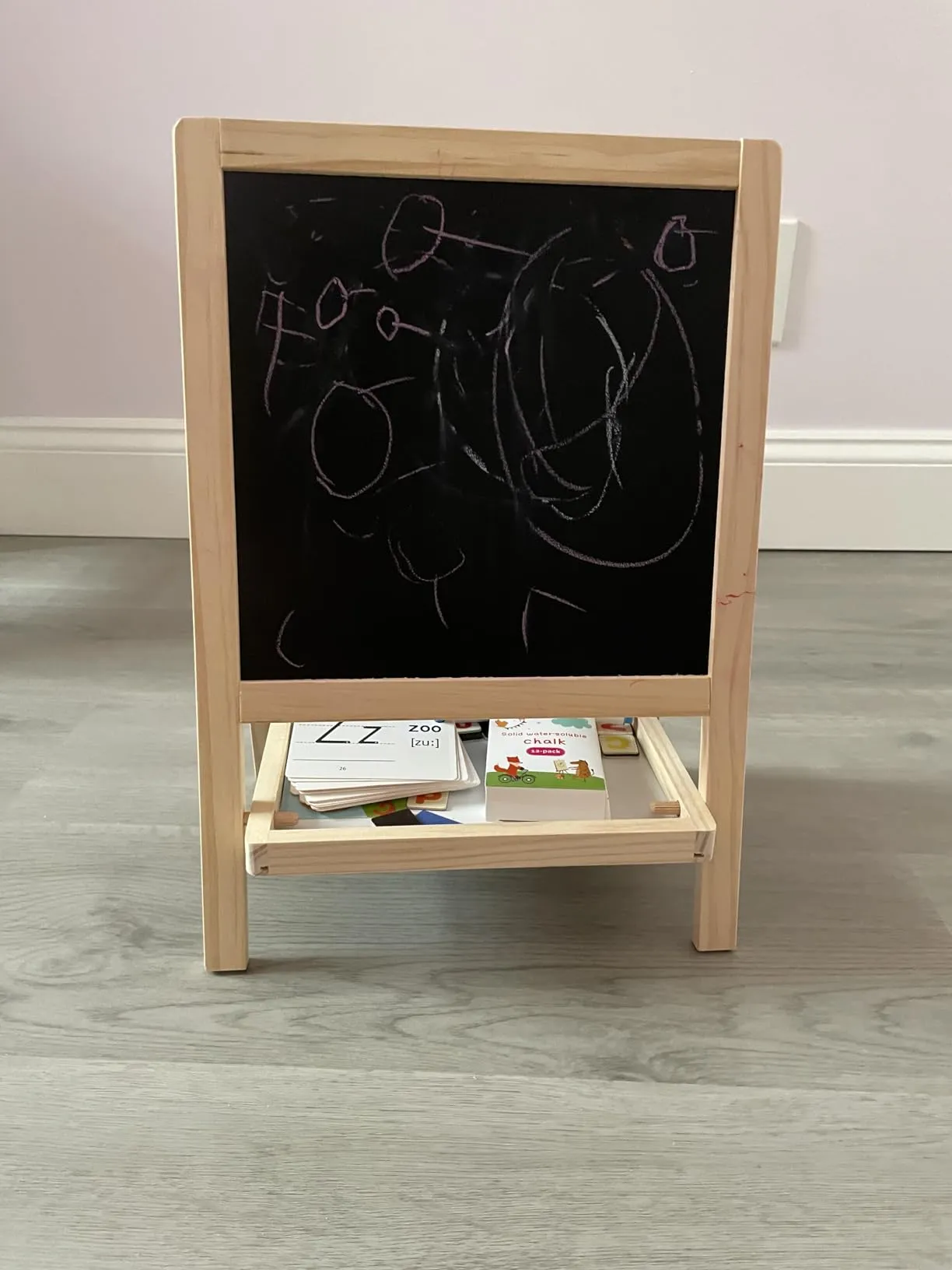Chalk circle drawings on chalkboard side